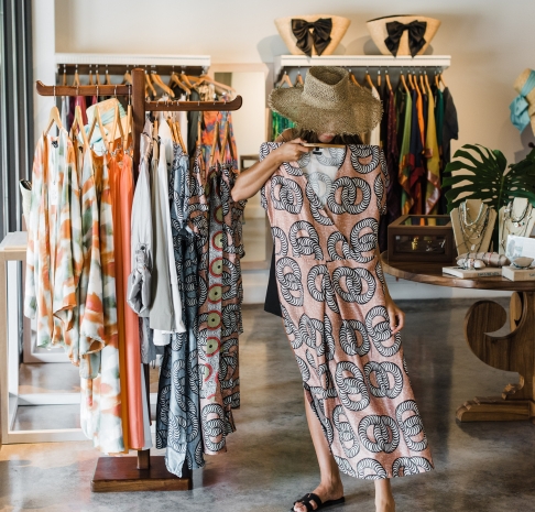 Woman trying on clothes