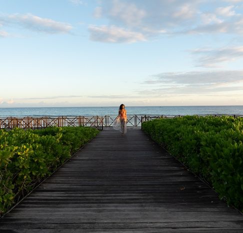 Women walking down a ramp