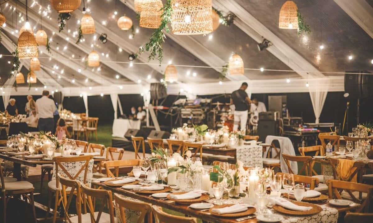 view of decorated wedding tables