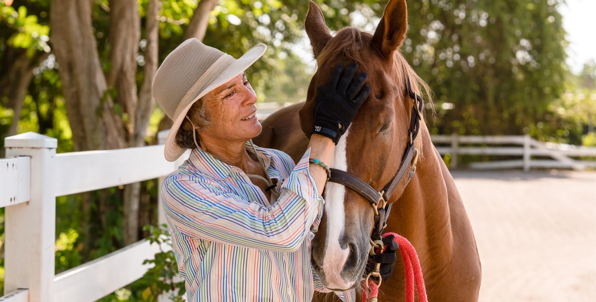 A man petting a horse