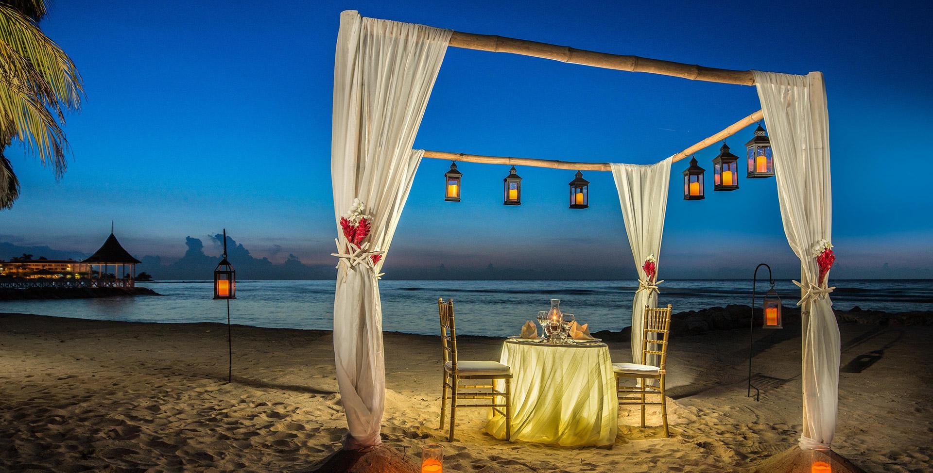 A table set up on a beach