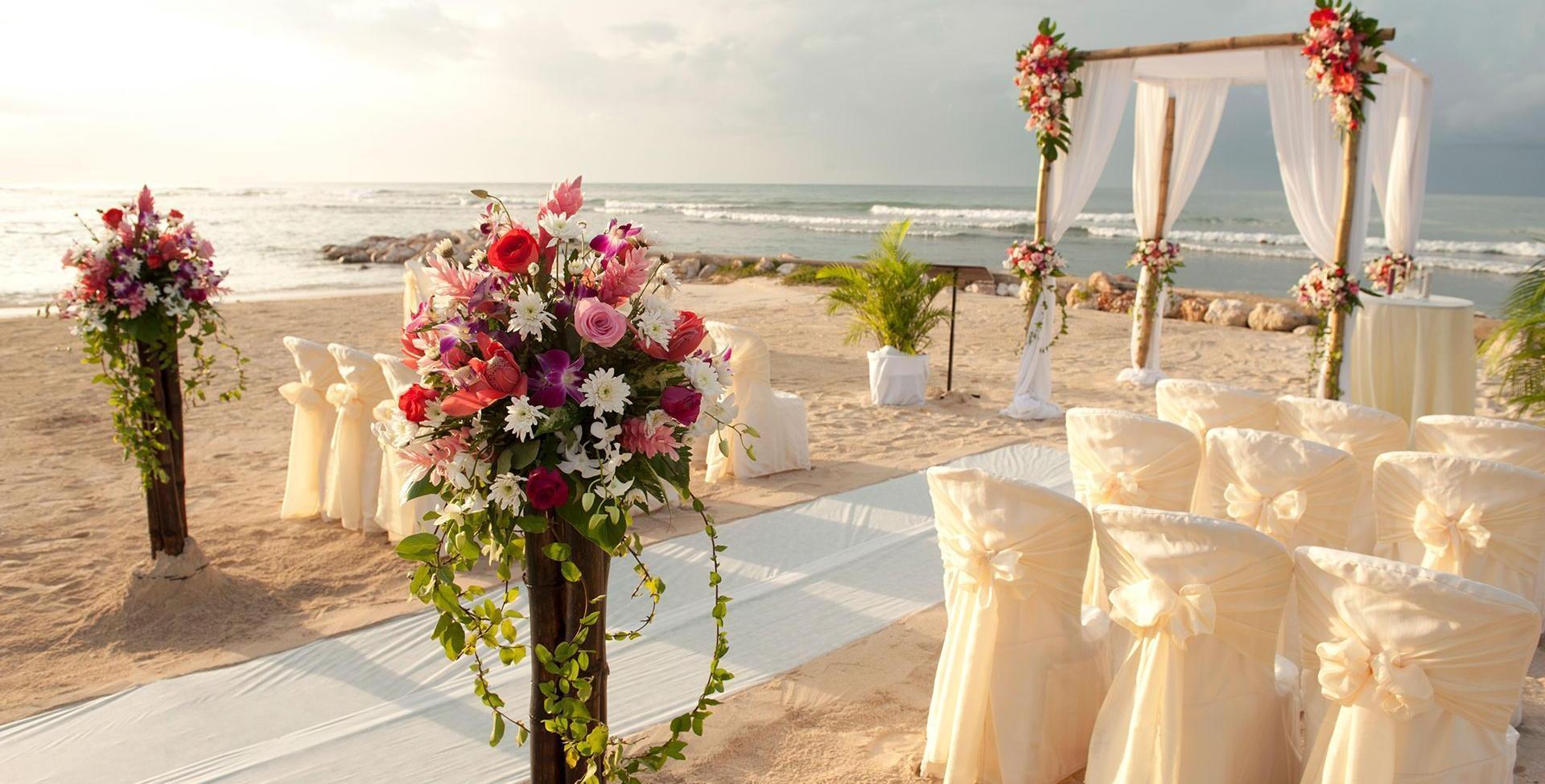 A wedding set up on a beach